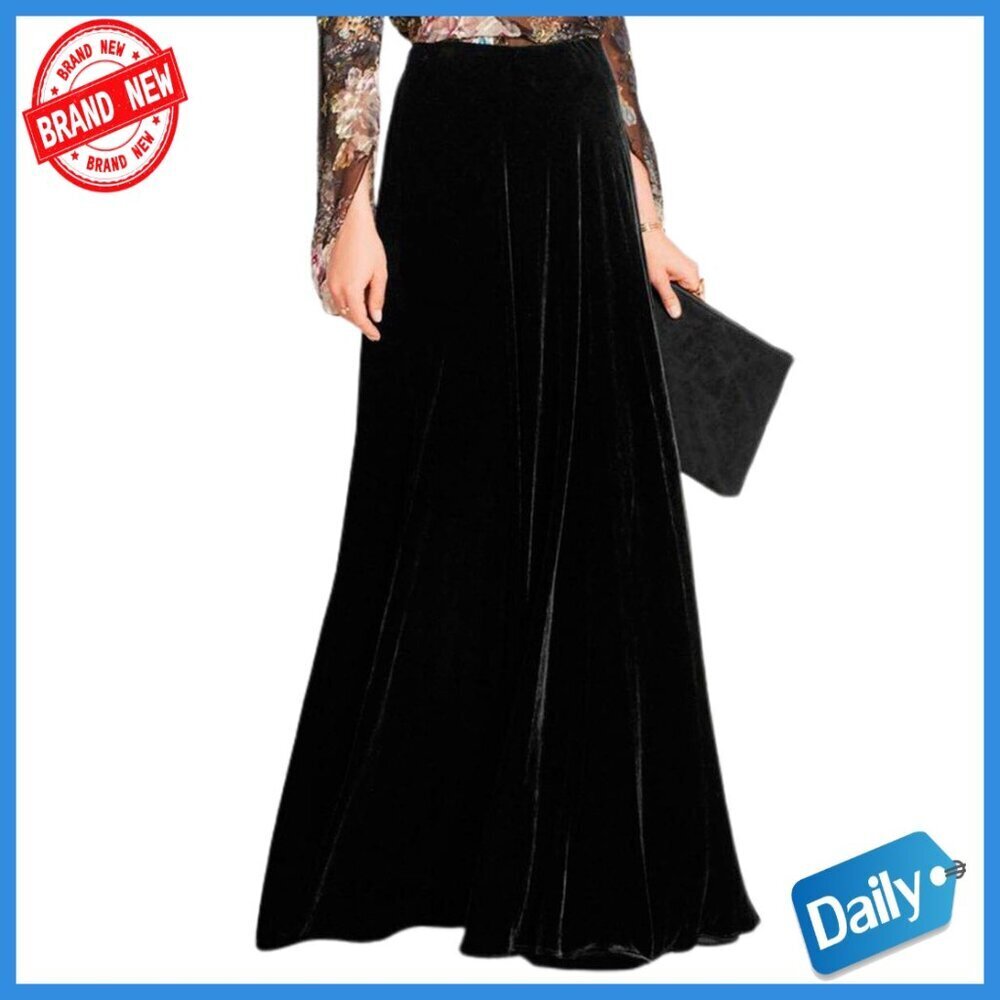 Floor Length Velvet Maxi Skirt High Waist Elastic Evening Party